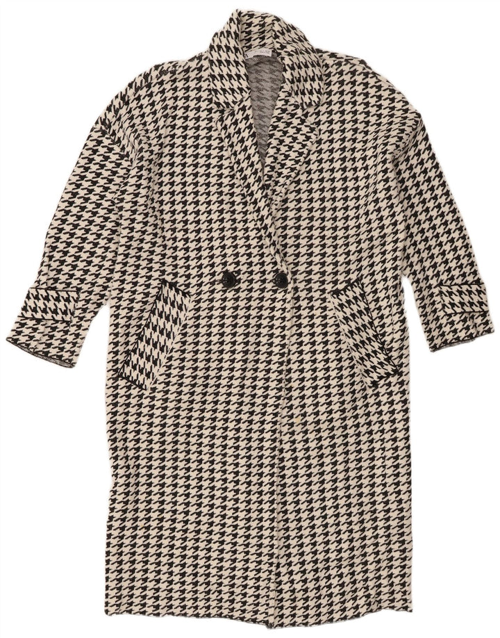 Zara Dame Oversized Overfrakke UK 10 Small Black Houndstooth Viscose