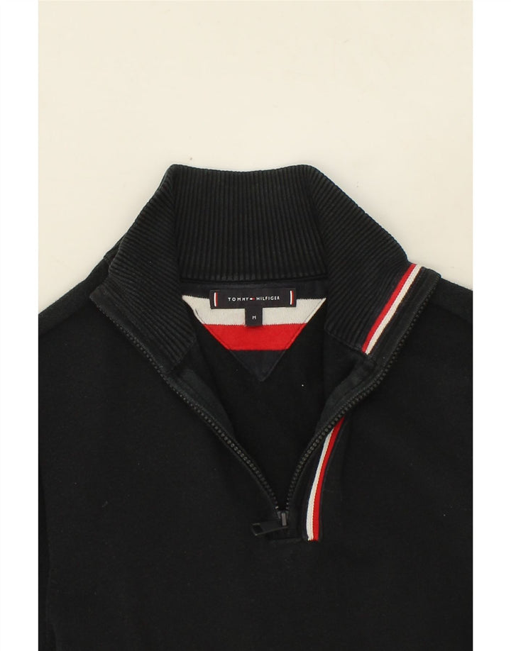 TOMMY HILFIGER Womens Zip Neck Sweatshirt Jumper UK 14 Medium Black Cotton Vintage Tommy Hilfiger and Second-Hand Tommy Hilfiger from Messina Hembry 