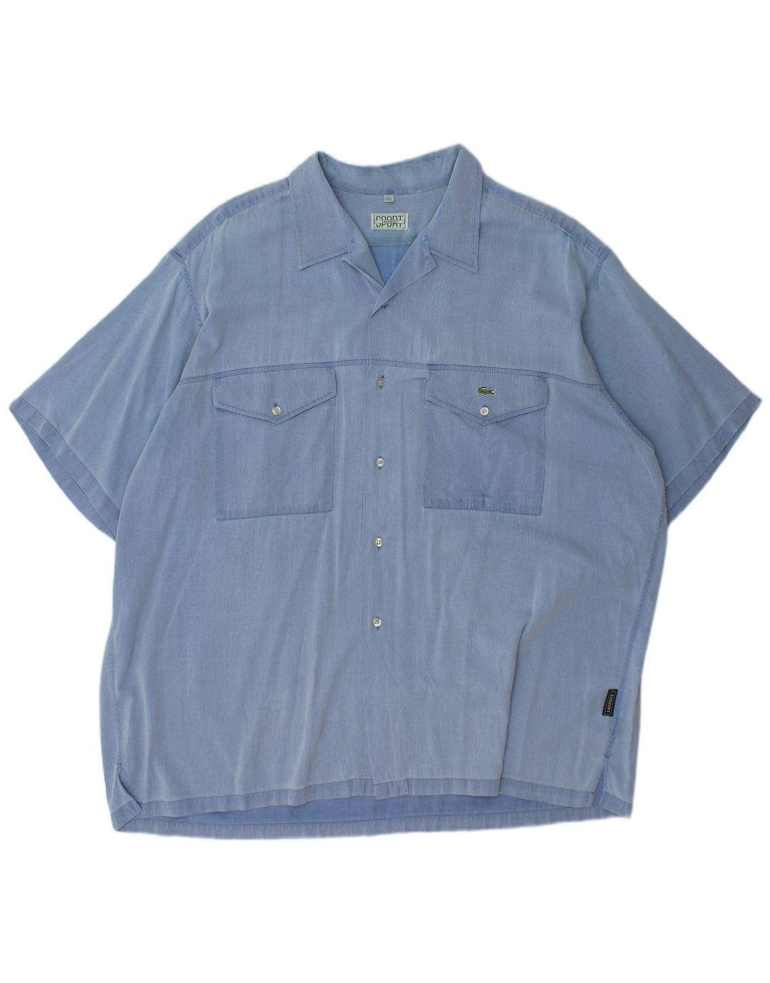 LACOSTE Kortærmet Herreskjorte Størrelse 45 XL Blå nålestribet bomuld