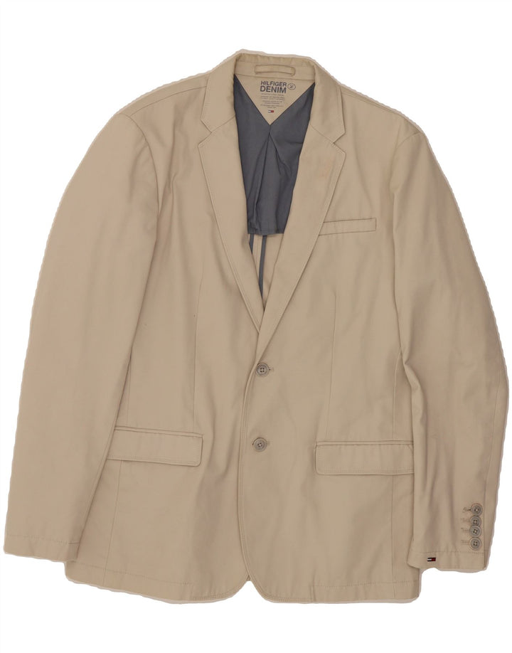 TOMMY HILFIGER Mens 2 Button Blazer Jacket UK 40 Large Beige Cotton Vintage Tommy Hilfiger and Second-Hand Tommy Hilfiger from Messina Hembry 