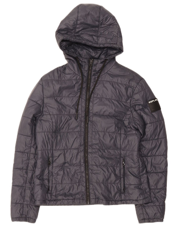 Replay Dame Hooded Padded Jacket UK 14 Large Navy Blue