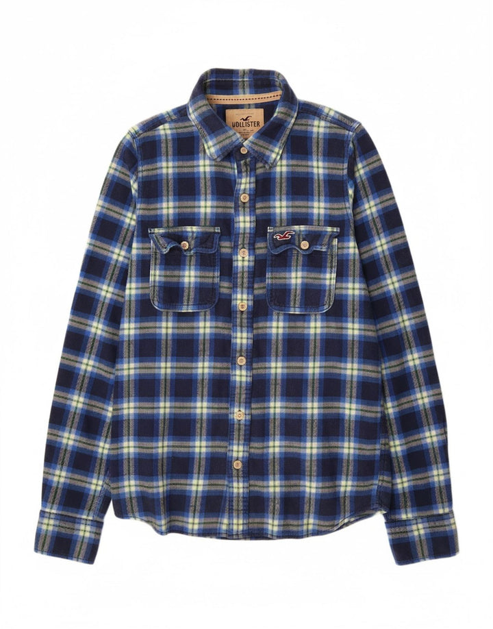 HOLLISTER Mens Flannel Shirt Large Blue Check Cotton