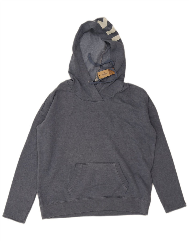 American Eagle Dame Grafisk Oversized Hoodie Jumper UK 10 Small Grey