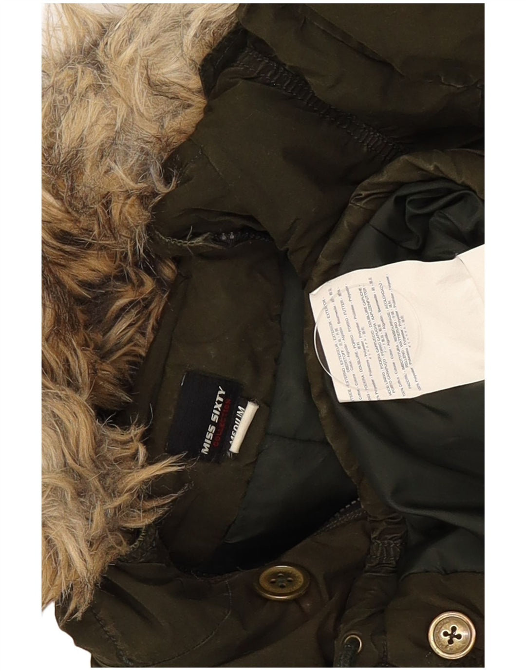 Miss Sixty Dame Hooded Parka Jacket UK 12 Medium Khaki Cotton