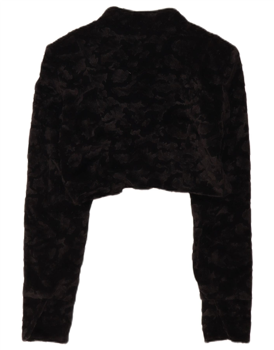 VINTAGE Dame imiteret Pels Bolero Jacket UK 14 Stor Sort Polyester