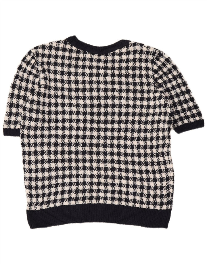 Marks & Spencer Damebluse Top UK 14 Large Navy Blue Houndstooth