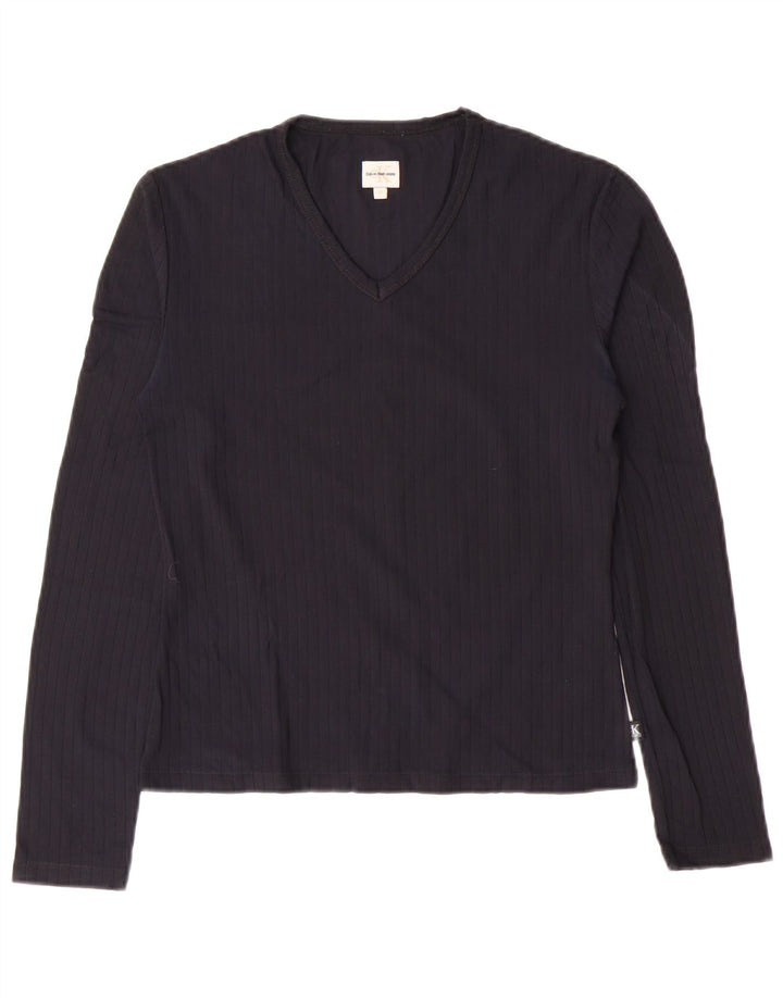 CALVIN KLEIN JEANS Dame Top Langærmet UK 12 Medium Navy Blue Polyamid
