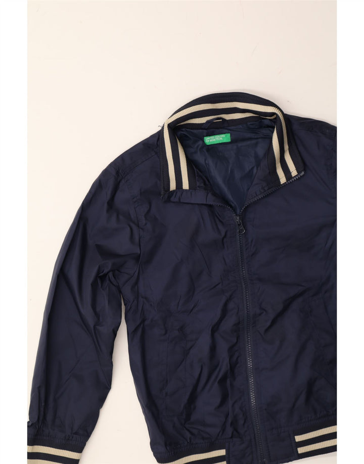 BENETTON Boys Graphic Bomber Jacket 7-8 Years Navy Blue Polyamide Vintage Benetton and Second-Hand Benetton from Messina Hembry 