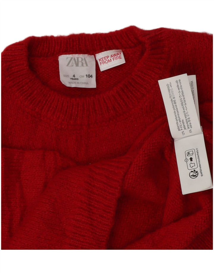 ZARA Girls Boat Neck Jumper Sweater 3-4 Years Red Polyamide