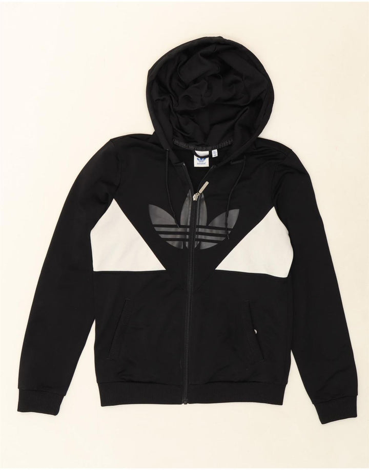 ADIDAS Womens Graphic Zip Hoodie Sweater EU 40 Medium Black Polyester Vintage Adidas and Second-Hand Adidas from Messina Hembry 