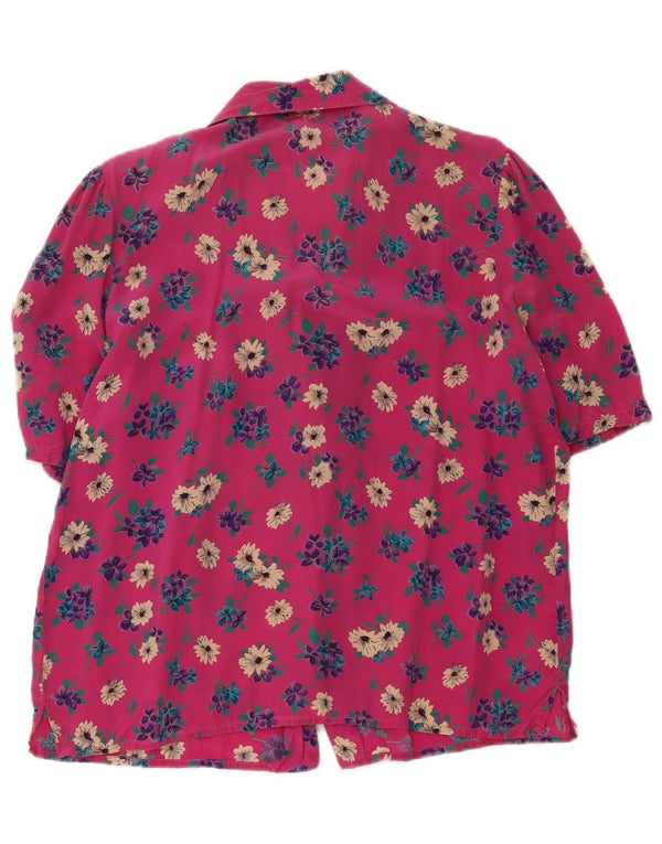 Vintage kvinders kortærmet skjortebluse UK 18 XL Pink Floral