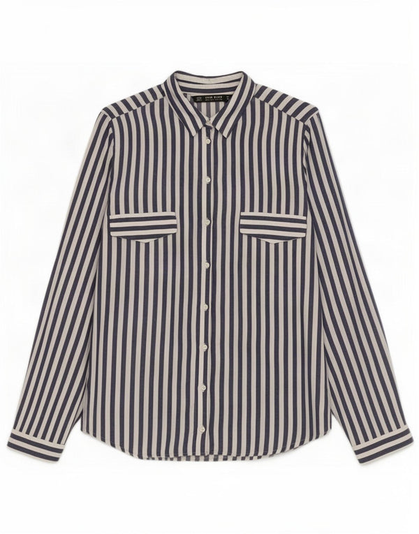 Zara Dameskjorte UK 6 XS Marineblå stribet viskose