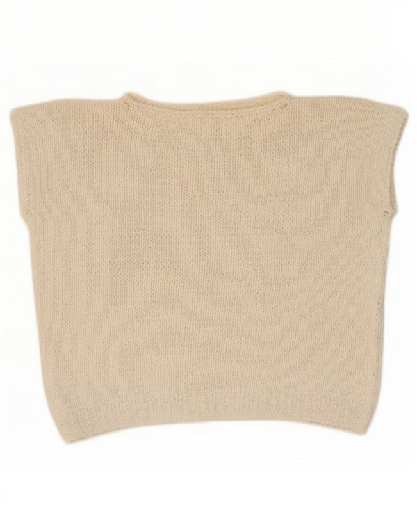 Vintage Dame Crop Vest Tank Top UK 12 Medium Off White