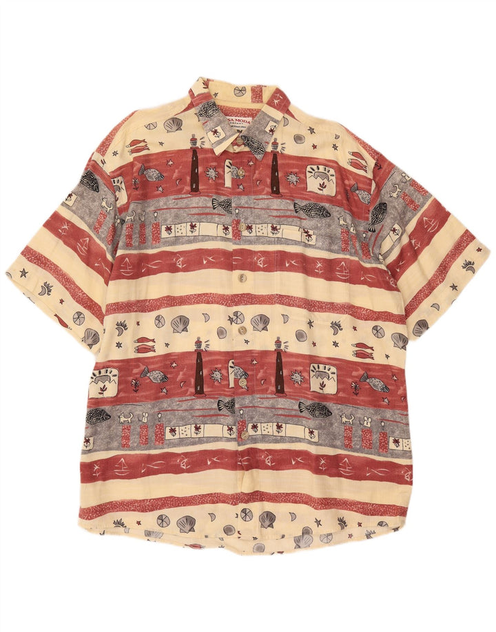 CASA MODA Herre grafisk kortærmet skjorte str. 44 XL Beige stribet