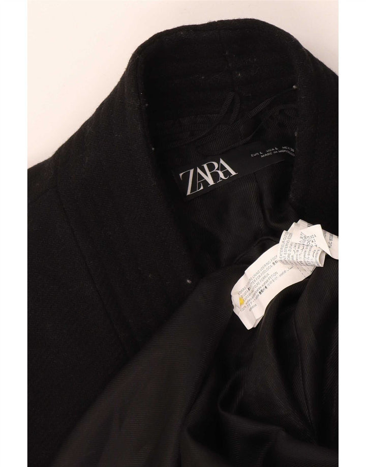 Zara Womens Oversized Open Overcoat UK 16 Large Black Wool