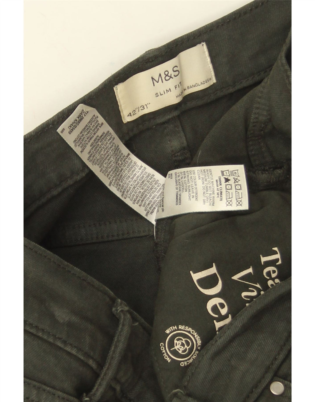 Marks & Spencer Slim Jeans til mænd W42 L31 Grøn bomuld