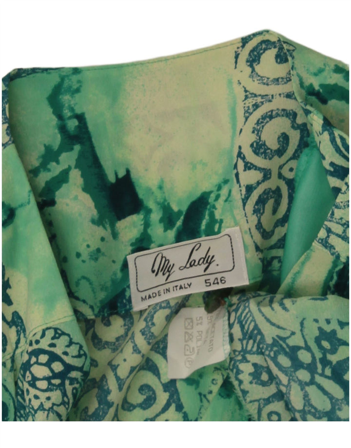 Vintage kortærmet skjortebluse til kvinder UK 14 Medium Green Patchwork