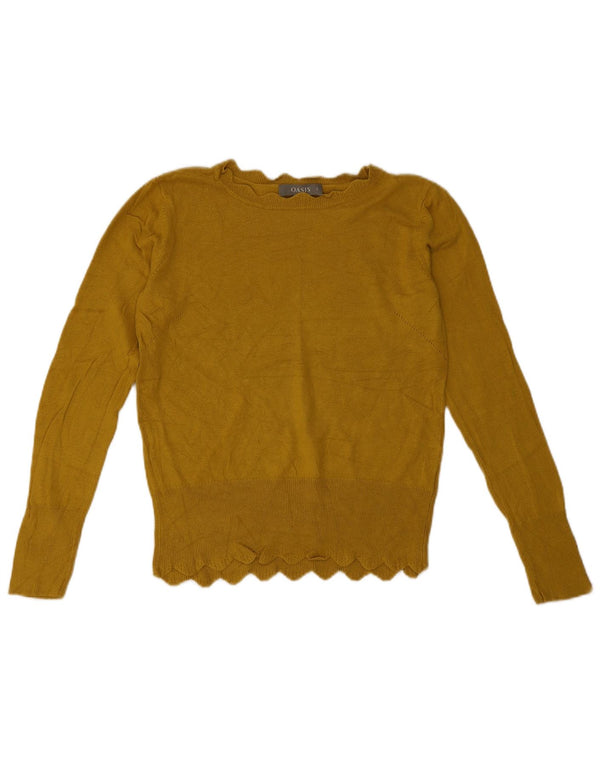 Oasis Dame Boat Neck Jumper Sweater UK 10 Small Yellow Viscose