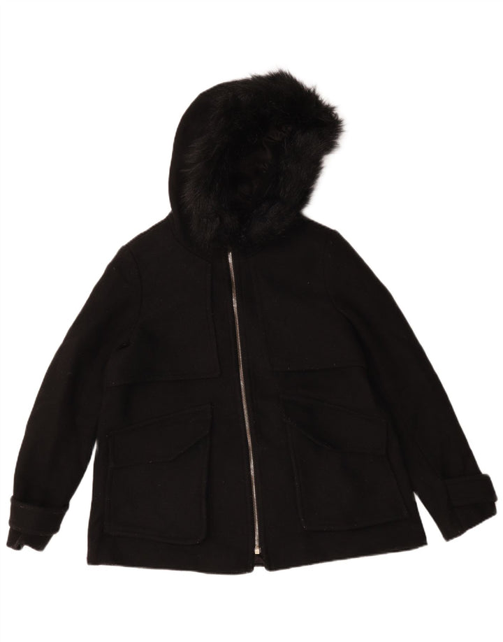 Zara oversize overfrakke med hætte til kvinder UK 10 Small Black