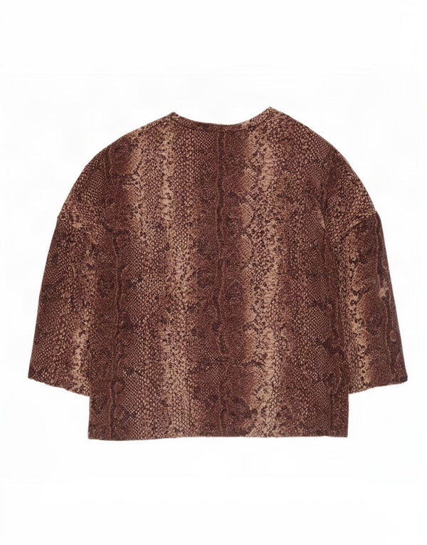 Zara Womens Top 3/4 Sleeve UK 14 Medium Brown Animal Print