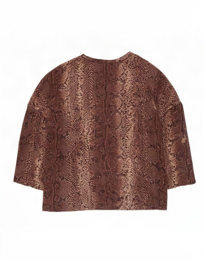 Zara Dametop 3/4 ærmer UK 14 Medium Brown Animal Print