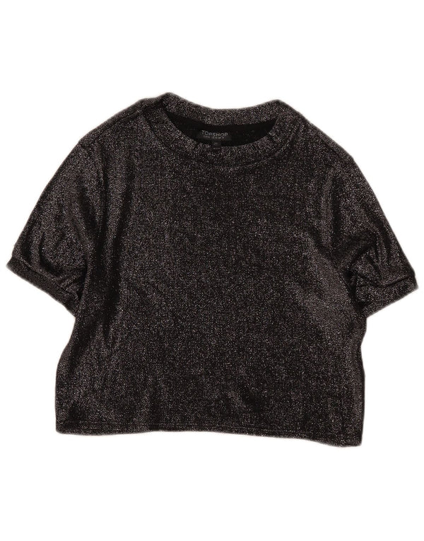 Topshop Dame Crop Bluse Top UK 14 Large Black Viscose