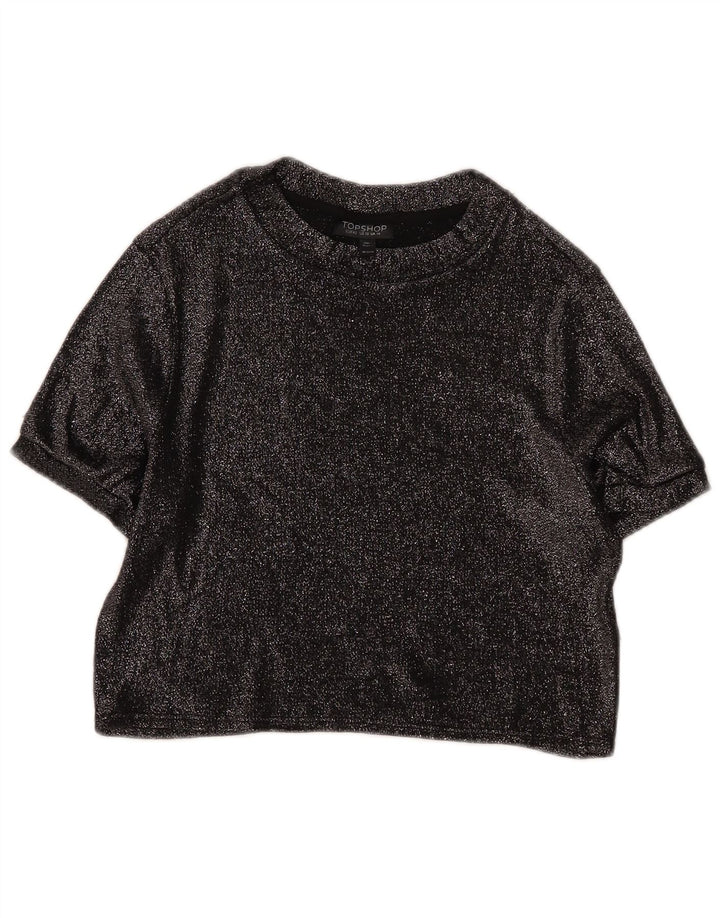 Topshop Dame Crop Bluse Top UK 14 Large Black Viscose