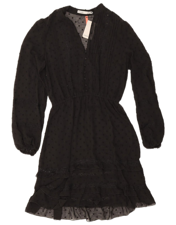 Oasis Dame Langærmet Tiered Dress UK 8 Small Black Spotted