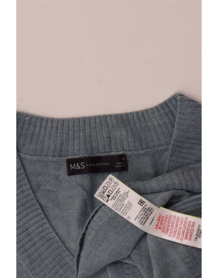 Marks & Spencer Dame V-hals sweater UK 16 Stor Blå Akryl