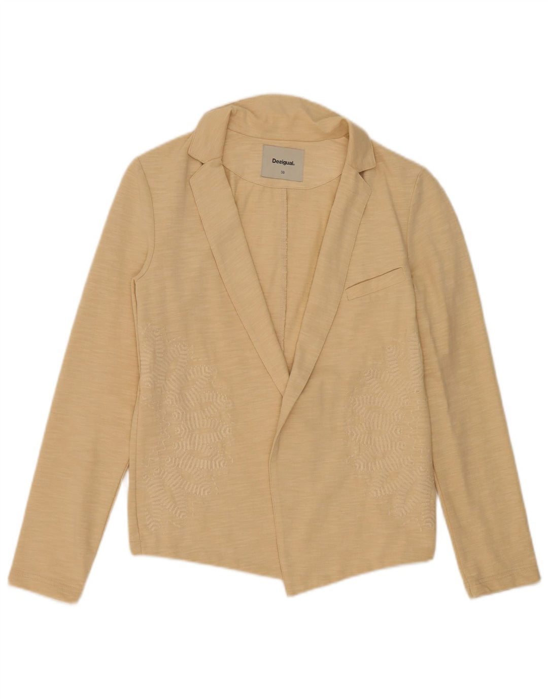 Desigual Womens Open Blazer Jacket EU 38 Medium Beige Flecked Bomuld