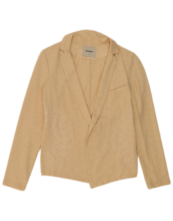 Desigual Womens Open Blazer Jacket EU 38 Medium Beige Flecked Bomuld