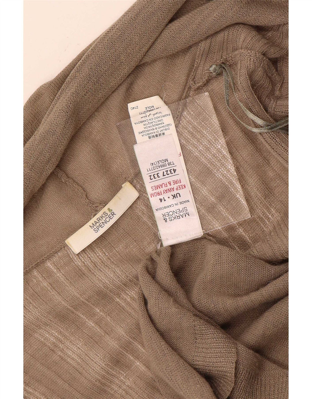 Marks & Spencer Dame Longline Open Cardigan Sweater UK 14 Medium Brown