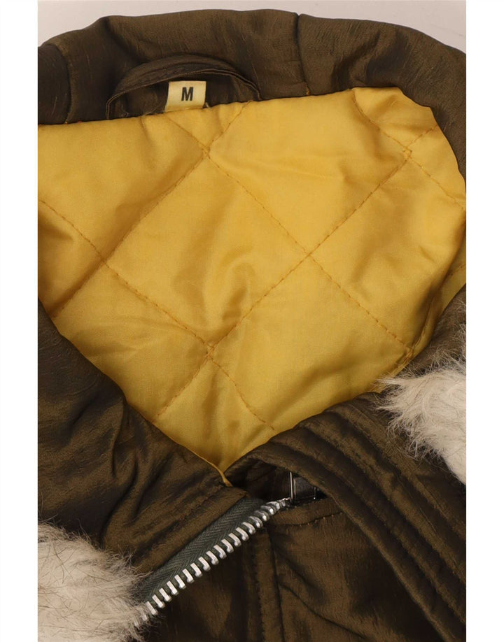 Vintage oversize parkajakke med hætte til kvinder UK 14 Medium Khaki Polyester