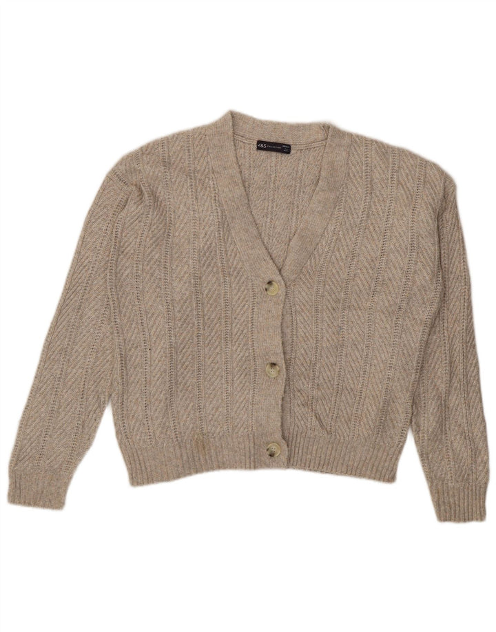 Marks & Spencer Dame Crop Cardigan Sweater UK 14 Medium Beige Polyester