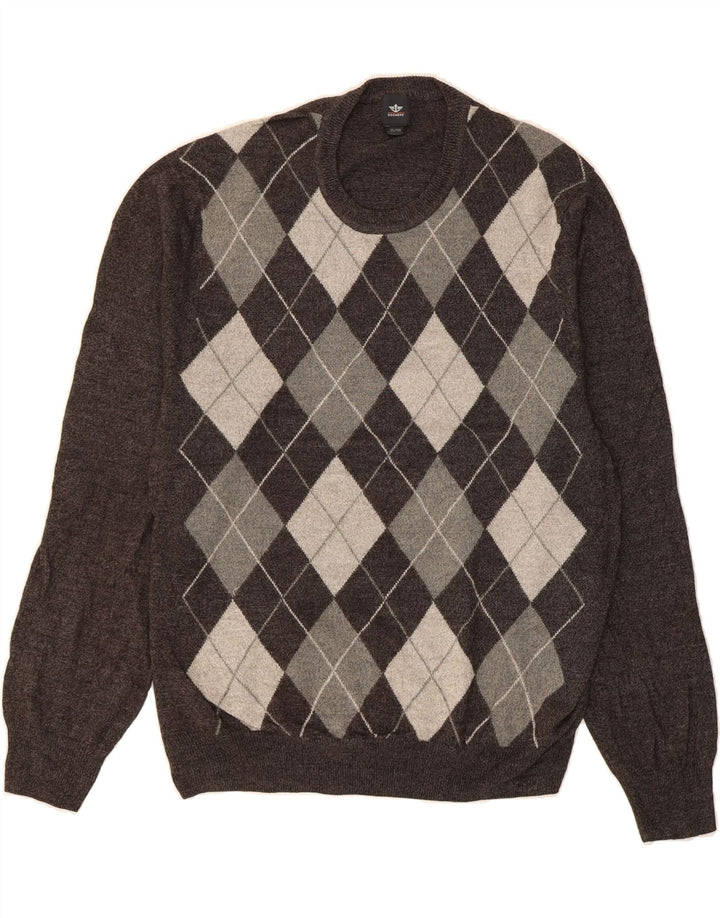 DOCKERS Mens Crew Neck Jumper Sweater 2XL Grey Argyle/Diamond Acrylic Vintage Dockers and Second-Hand Dockers from Messina Hembry 