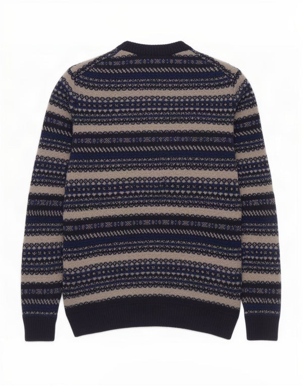 Marks & Spencer Mens Crew Neck Jumper Sweater Medium Navy Blue Fair Isle