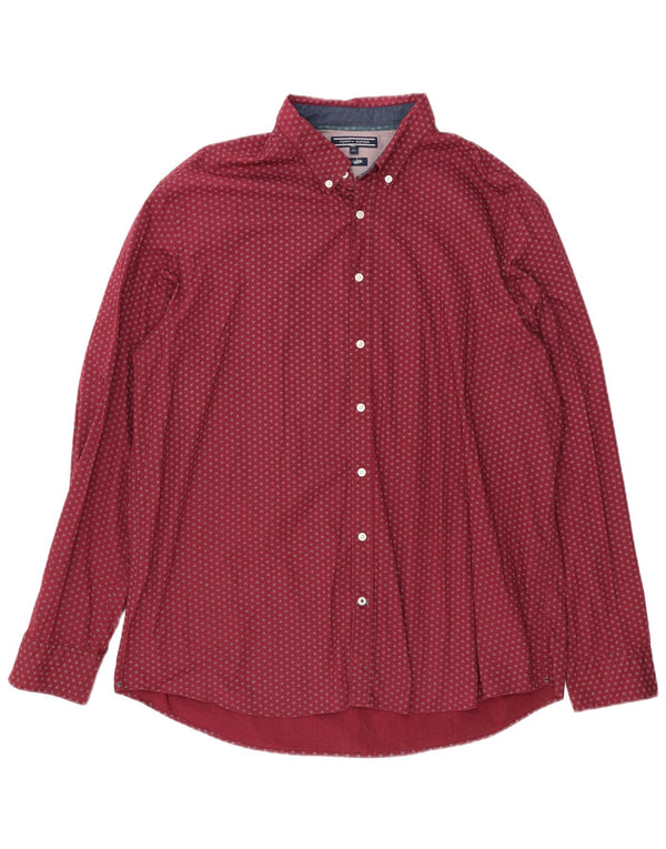 Tommy Hilfiger Herre New York Fit skjorte 2XL Bourgogne plettet bomuld