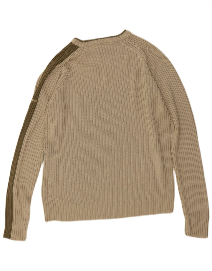Vintage Herre Boat Neck Jumper Sweater Medium Grøn stribet