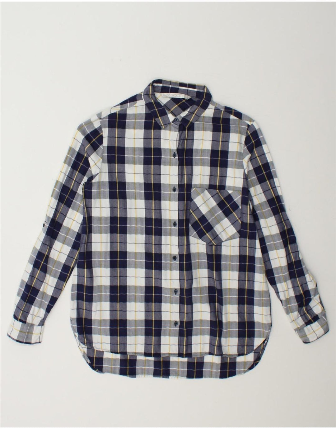 ZARA Womens Flannel Shirt UK 12 Medium Navy Blue Check Vintage Zara and Second-Hand Zara from Messina Hembry 