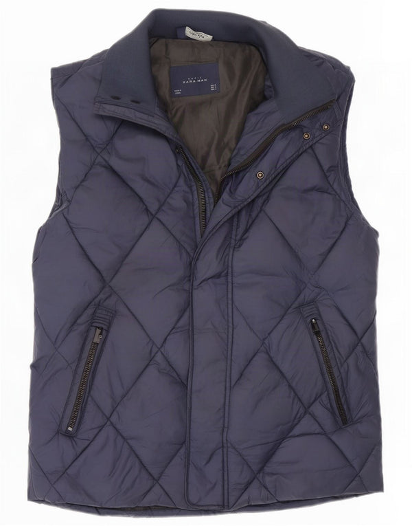 Zara Herre Quiltet Polstret Gilet UK 38 Medium Navy Blue