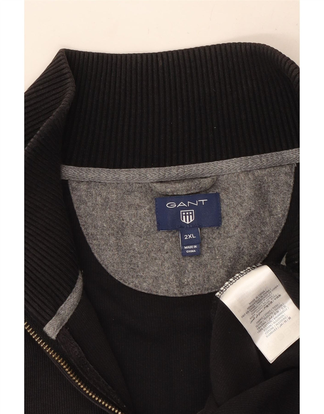 Gant Herre Zip Neck Jumper Sweater 2XL Sort Bomuld