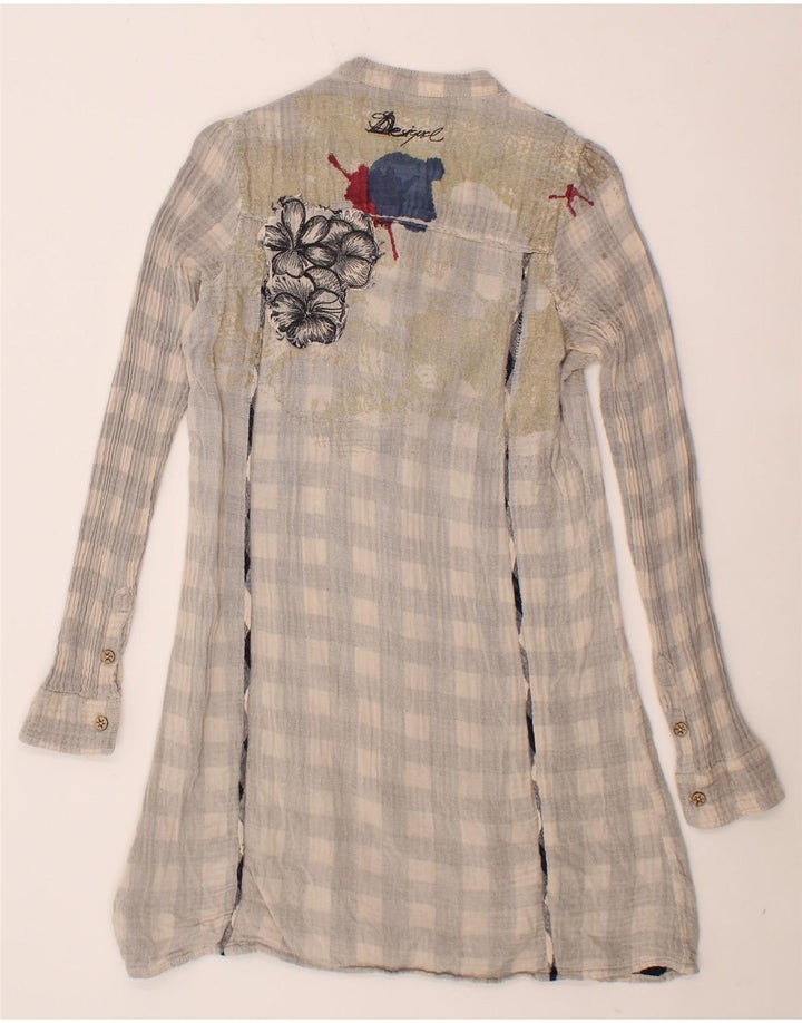 DESIGUAL Dame Pullover Shirt Dress UK 10 Small Grey Floral Bomuld