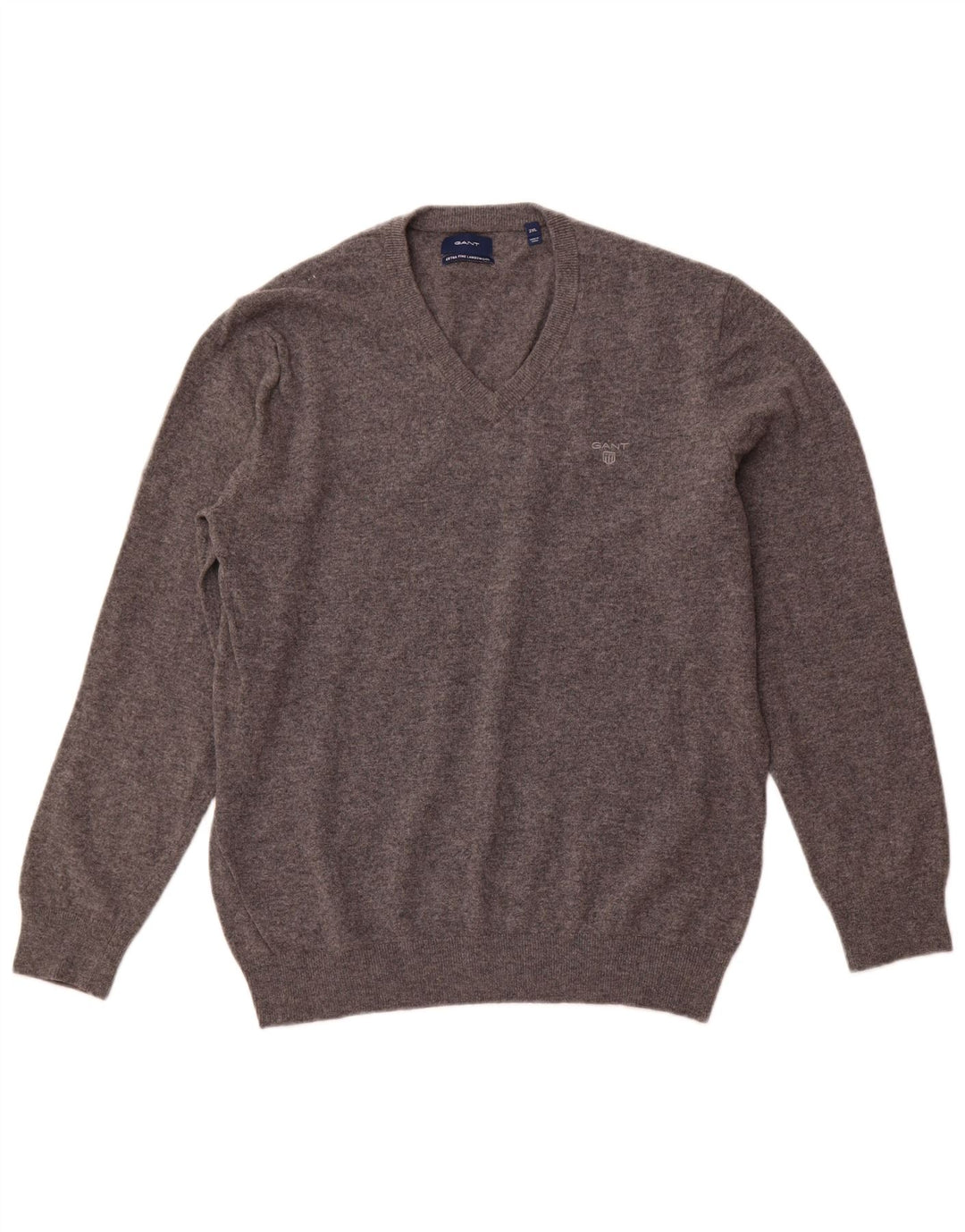 GANT Herre V-hals sweater 2XL Grå lammeuld
