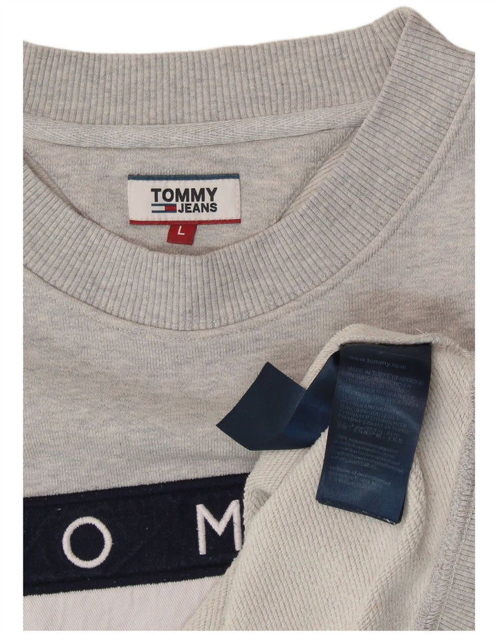 TOMMY HILFIGER Dame Crop Graphic Sweatshirt Jumper UK 16 Large Grey