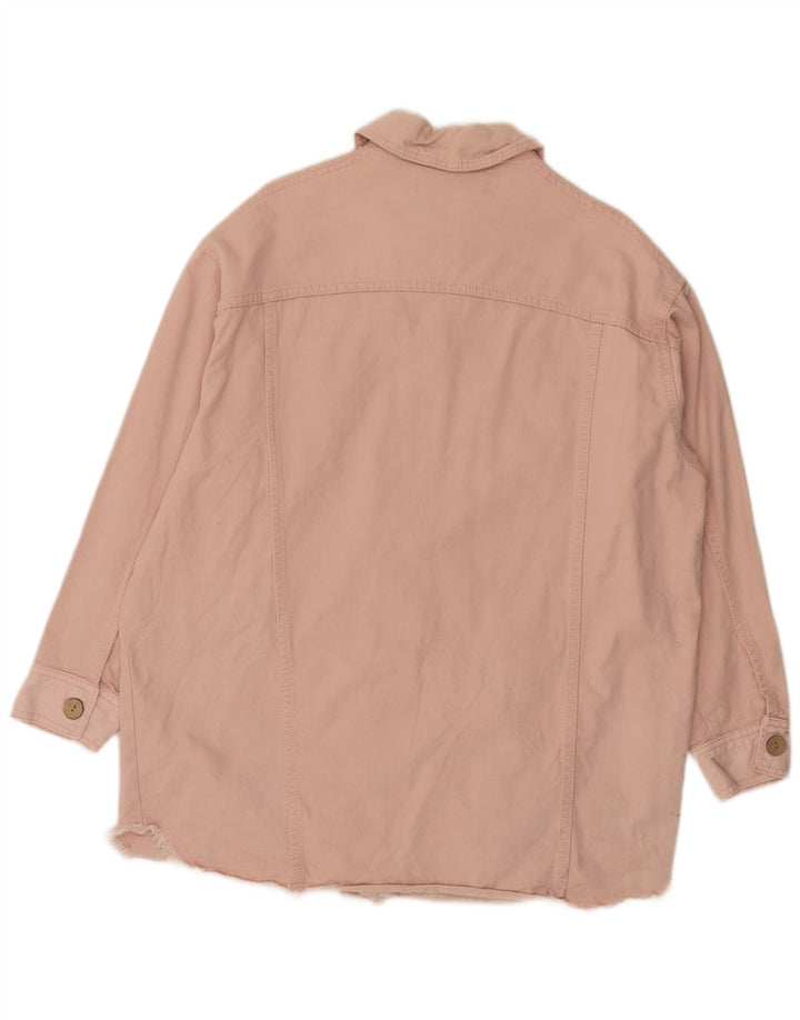 Zara Dame Oversized Denim Kjole UK 10 Small Pink Bomuld