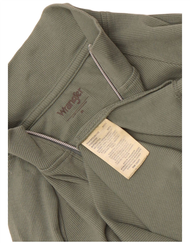 Wrangler Womens Zip Neck Top Langærmet UK 12 Medium Green Bomuld