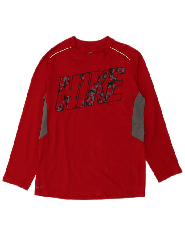 Nike Dame Dri Fit Grafisk Top Langærmet UK 16 Stor Rød Polyester