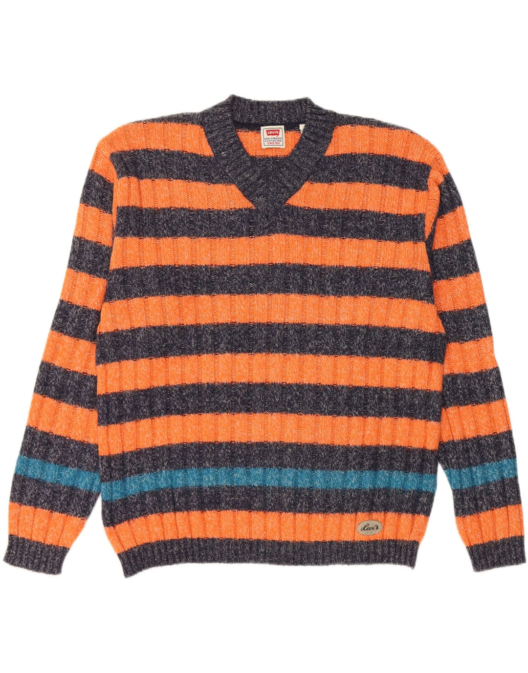 Levi's Herre V-hals sweater lille orange stribet Alpaca uld