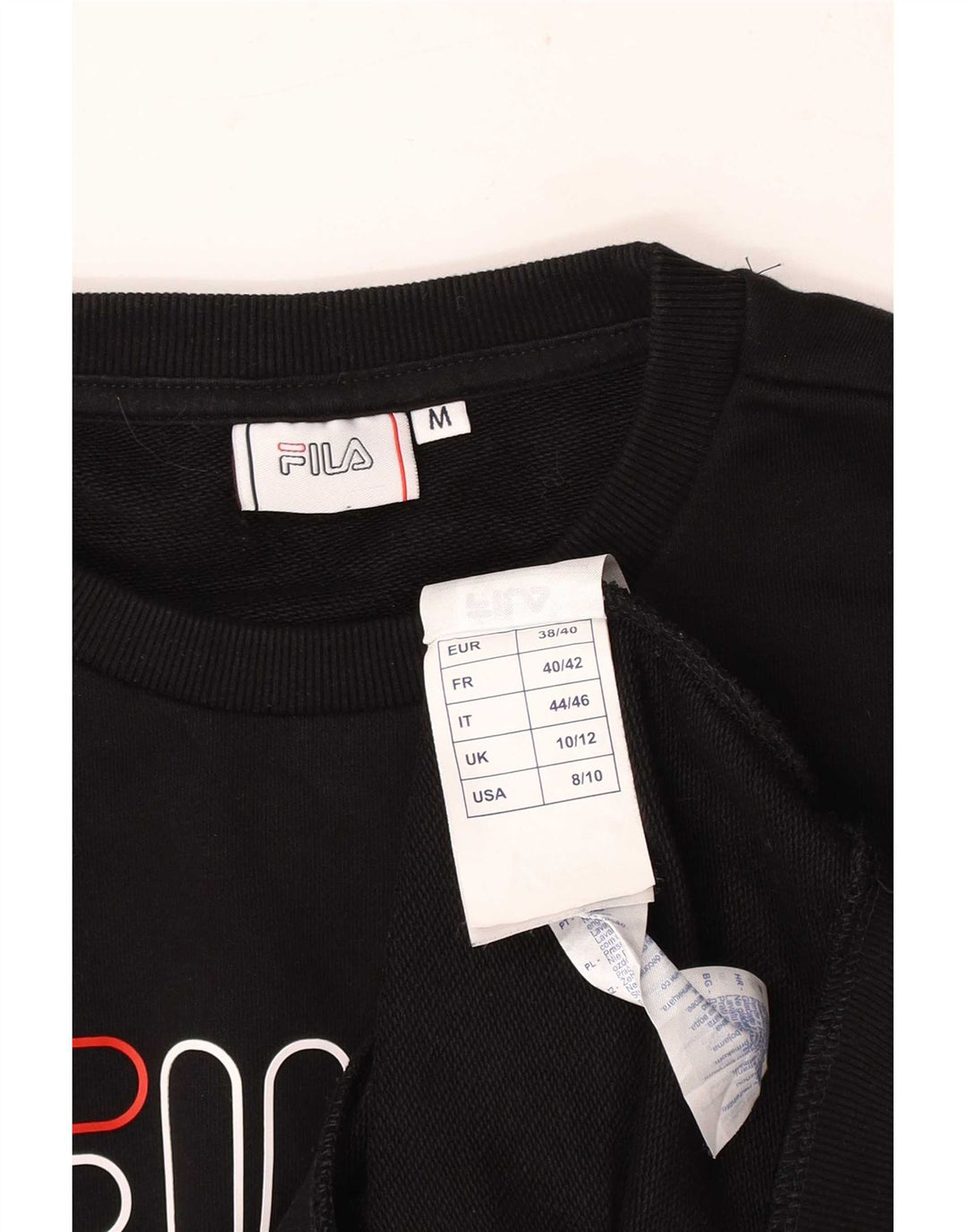 Fila Womens Graphic Sweatshirt Jumper UK 10/12 Medium Black Cotton