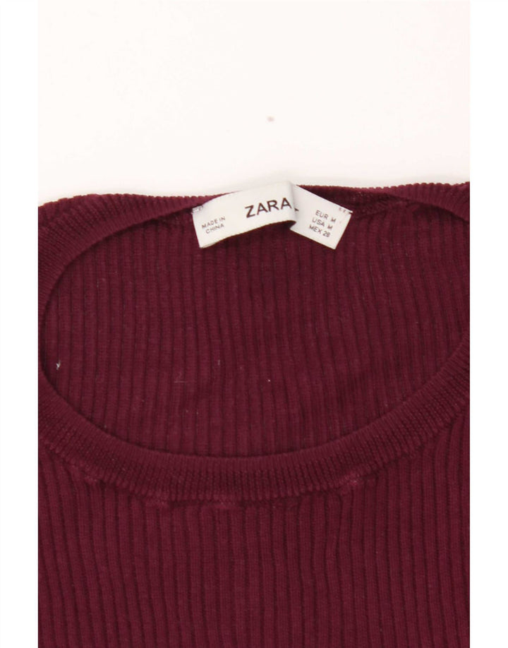 Zara Dame T-Shirt Top UK 12 Medium Burgundy